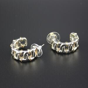 Joan Rivers Two Tone Silver Gold Chain Link Half Hoop Earring